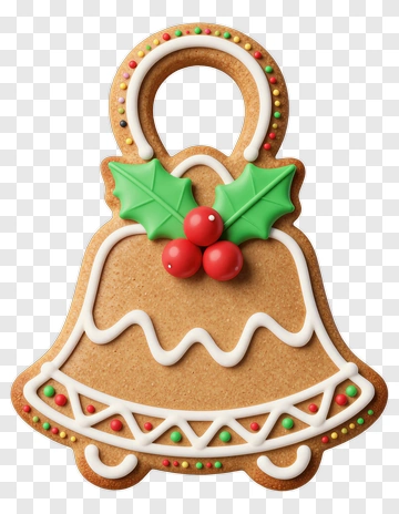Gingerbread Christmas Bell With Holly And Berries PNG