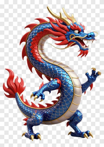Colorful Dragon With Red And Blue Scales PNG