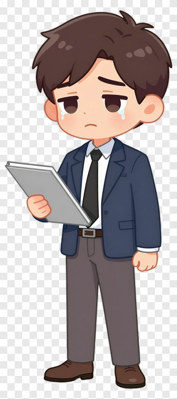 Sad Cartoon Businessman Holding A Document PNG