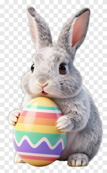 3D Easter Bunny Holding A Colorful Egg PNG