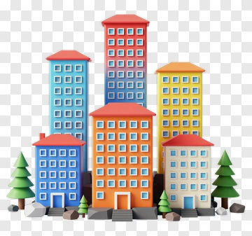 Colorful 3D City Buildings PNG
