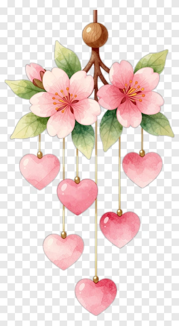 Pink Flower And Heart Decoration PNG