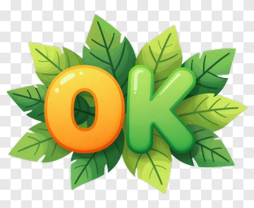 Colorful Ok Text Surrounded By Leaves PNG