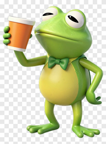 Cartoon Frog Holding A Drink PNG