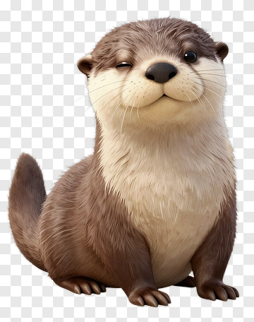 3D Cartoon Otter Sitting Smiling PNG