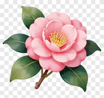 Pink Flower With Green Leaves PNG