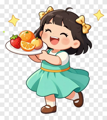 Cartoon Girl Holding A Plate Of Food PNG