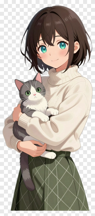 Girl Holding A Cat PNG