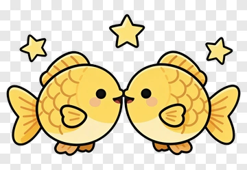Cartoon Goldfish Kissing With Stars PNG