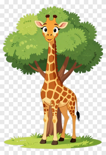 Cartoon Giraffe Standing Beside A Tree PNG