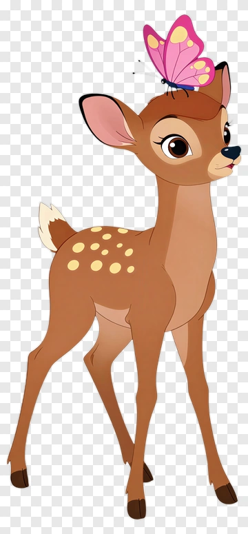 Cartoon Deer With Butterfly PNG