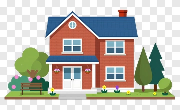 Colorful House With Garden And Bench PNG
