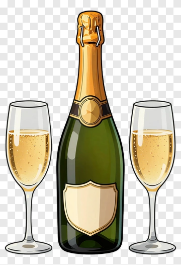 Champagne Bottle With Flutes PNG