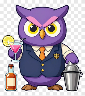 Cartoon Owl Bartender Holding A Cocktail PNG
