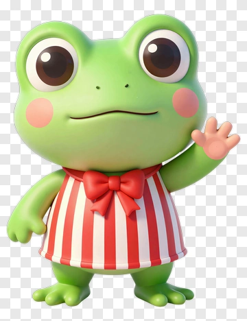 3D Cartoon Frog Waving Hello PNG