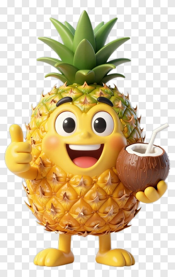 Cartoon Pineapple Holding A Coconut Drink PNG