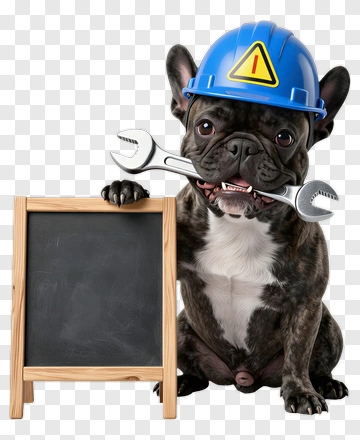 French Bulldog Wearing A Construction Helmet Holding A Wrench PNG