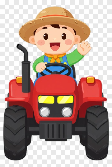 Happy Boy Driving A Red Tractor PNG