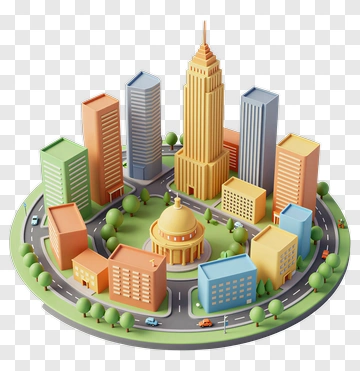 Colorful Cityscape With Skyscrapers And Roundabout PNG