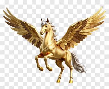 Golden Pegasus With Wings PNG