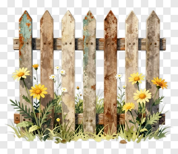Wooden Fence Surrounded By Wildflowers PNG