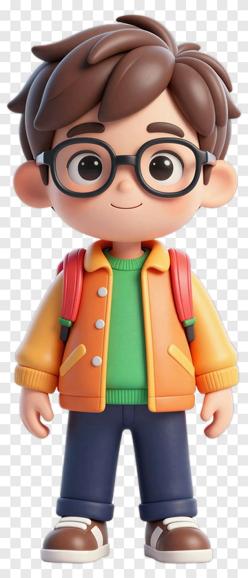 3D Cartoon Boy With Backpack PNG