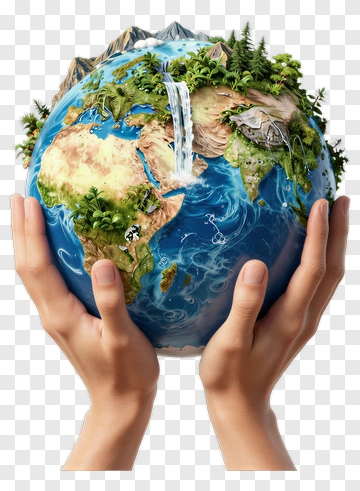 Hands Holding A Detailed Earth Globe PNG