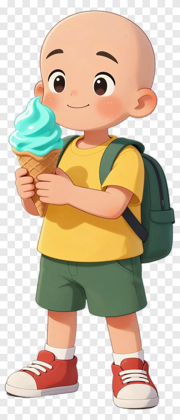 Cartoon Boy Holding Ice Cream Cone PNG