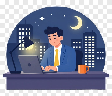 Businessman Working Late At Night PNG