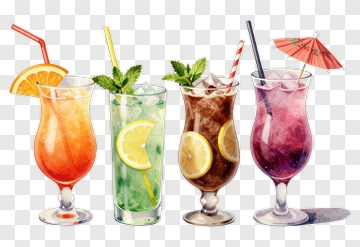 Colorful Cocktail Drinks In Glasses PNG