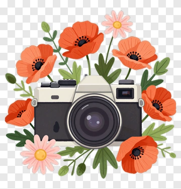 Vintage Camera Surrounded By Flowers PNG