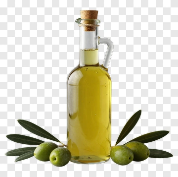 Olive Oil Bottle With Green Olives And Leaves PNG