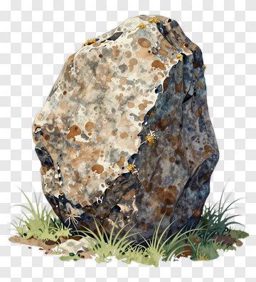 Illustrated Rock With Grass PNG