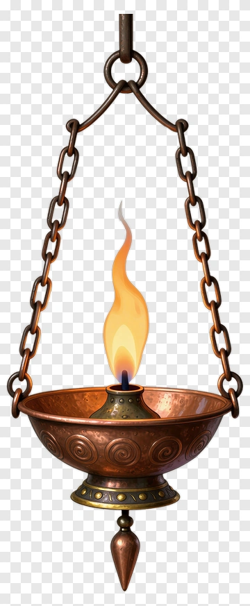 Hanging Oil Lamp With Flame PNG