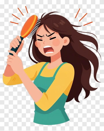 Frustrated Woman Brushing Hair PNG