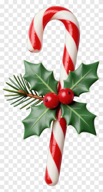 Christmas Candy Cane With Holly And Pine PNG