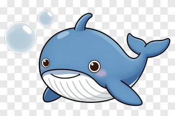 Cartoon Whale With Bubbles PNG