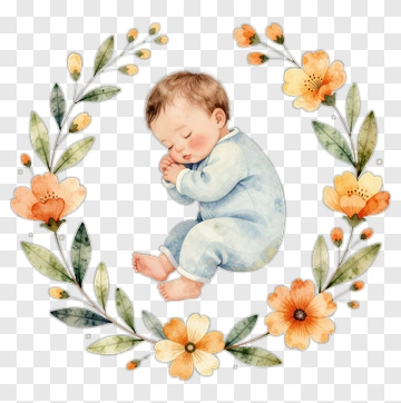 Sleeping Baby Surrounded By Floral Wreath PNG