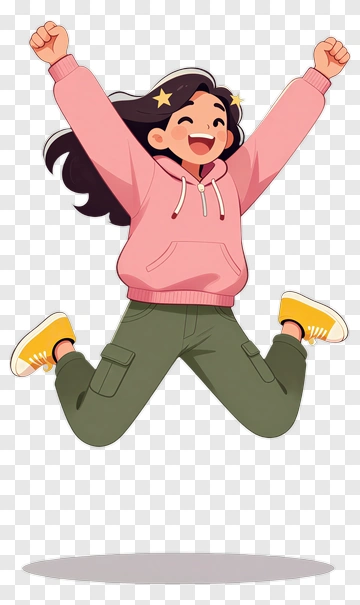 Cartoon Girl Jumping With Joy PNG