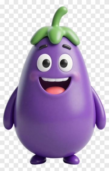 Cartoon Eggplant Character Smiling PNG