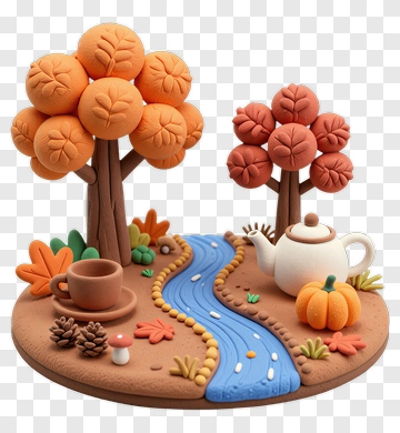 Felt Autumn Scene With Trees And River PNG