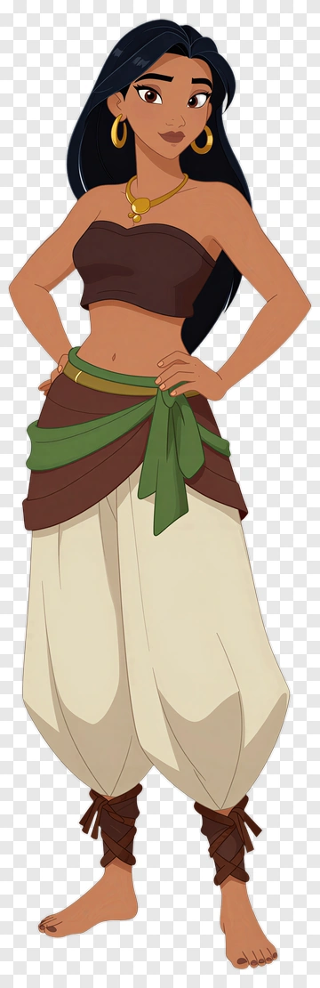 Cartoon Woman Standing In Traditional Outfit PNG