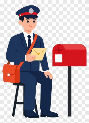 Mailman Sitting With A Letter By A Mailbox PNG