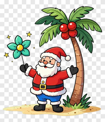 Cartoon Santa Claus Holding A Flower PNG