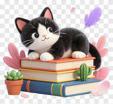 Cute Cat Sitting On A Stack Of Books PNG