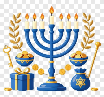 Hanukkah Menorah With Gifts And Coins PNG