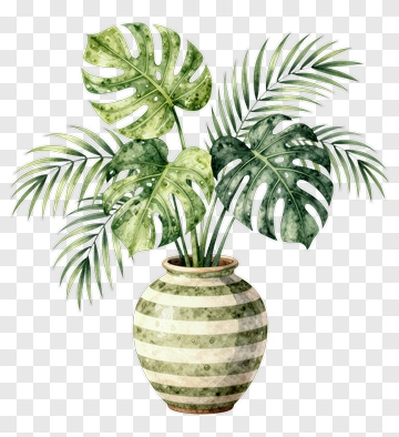 Watercolor Potted Monstera Plant PNG
