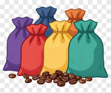 Colorful Bags Of Coffee Beans PNG
