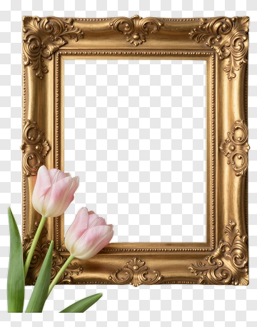 Golden Frame With Pink Tulips PNG