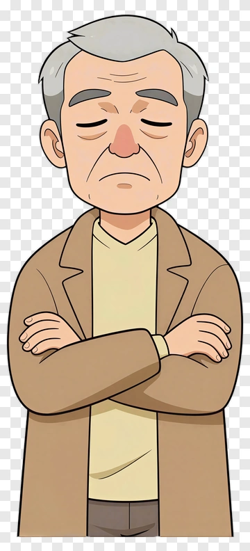 Cartoon Older Man With Arms Crossed PNG